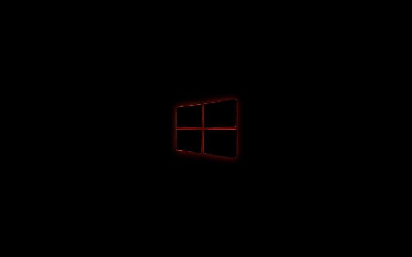 Windows 10, Logo auf schwarzem Hintergrund, orangefarbene Hintergrundbeleuchtung, kreatives Logo, Win 10, Grafik mit einer Auflösung von 2880 x 1800. Hohe Qualität, orange Fenster 10 HD-Hintergrundbild