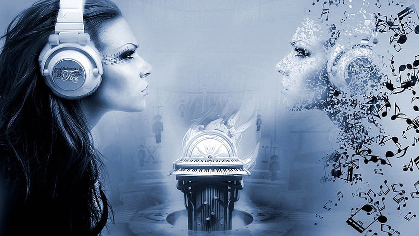 Frauenmodell Gesicht Kopfhörer Musik CG digitale Kunst manipuliert Gothic, Winter und Musik HD-Hintergrundbild