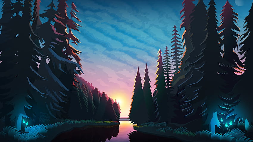 Sonnenuntergangslandschaft Minimalistische, minimalistische Natur HD-Hintergrundbild