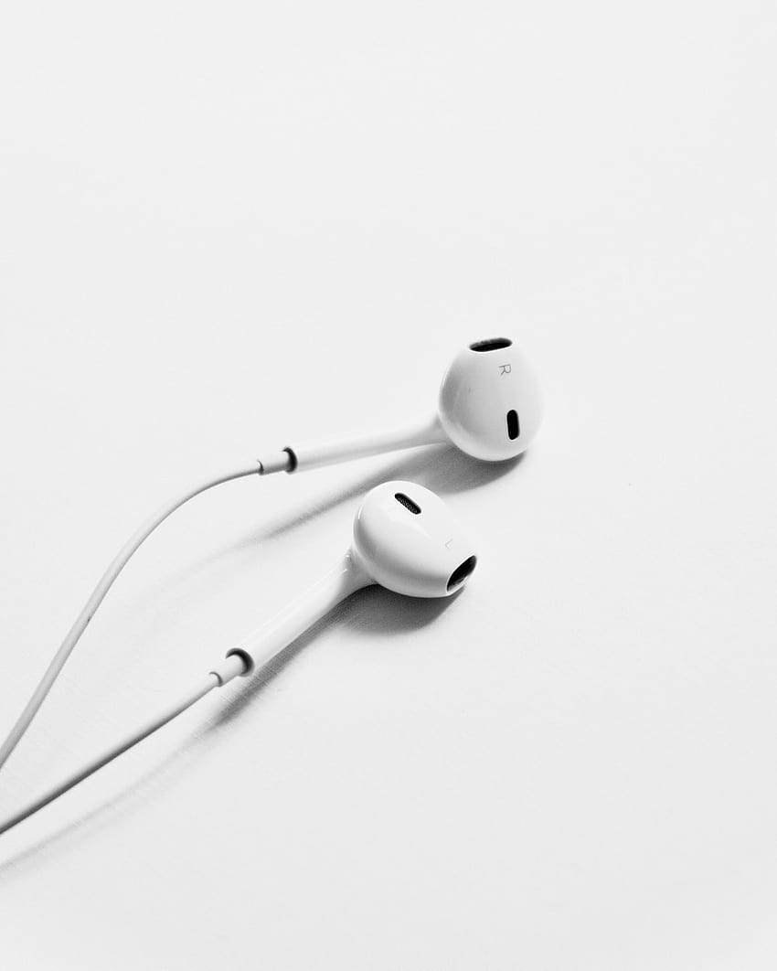 apple earpods on white surface – Grey HD phone wallpaper