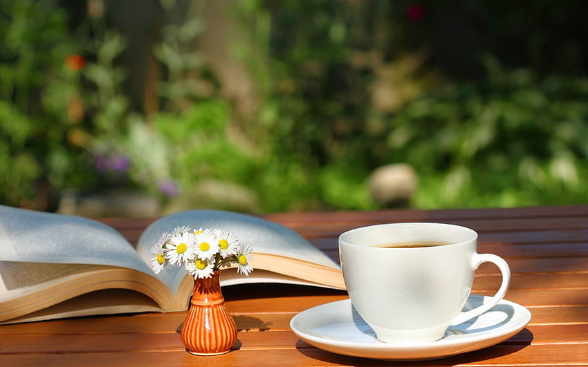 Té y libros, taza de té de verano. fondo de pantalla