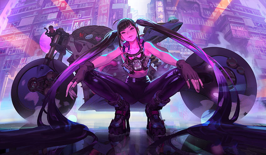 2560x1440 Cyberpunk Girl Bike Artwork 1440P Resolution , Backgrounds, and HD wallpaper