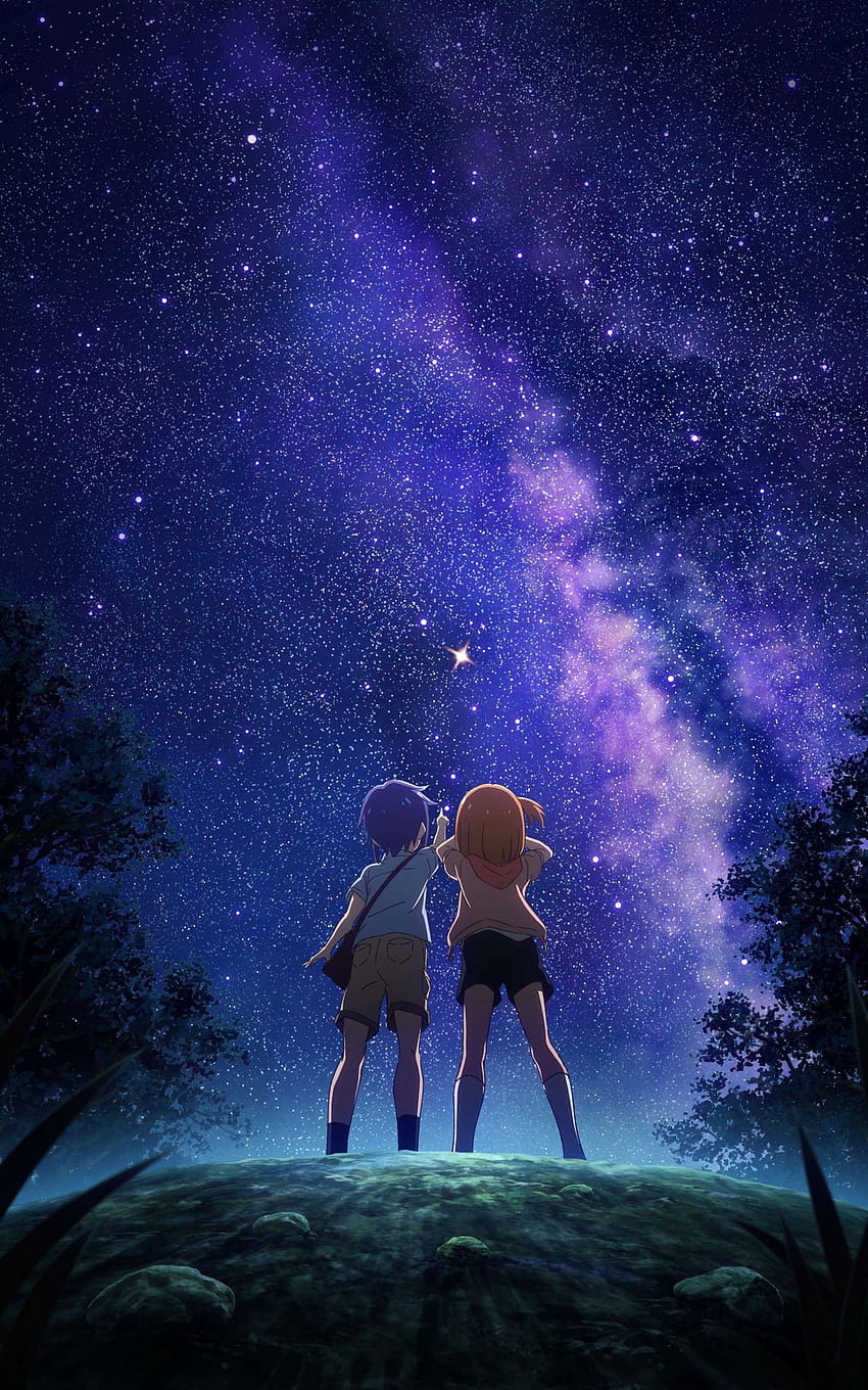 Starry Night Sky Moon Stars Anime Scenery 8K Wallpaper 62218