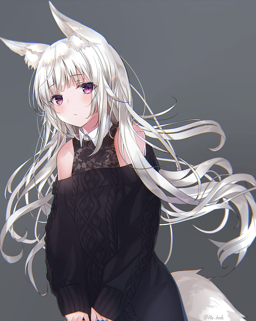 cute anime white fox