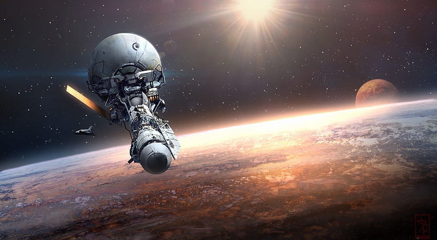 planet space vehicle artwork Earth science fiction spaceship atmosphere universe darkness screenshot spacecraft … HD wallpaper