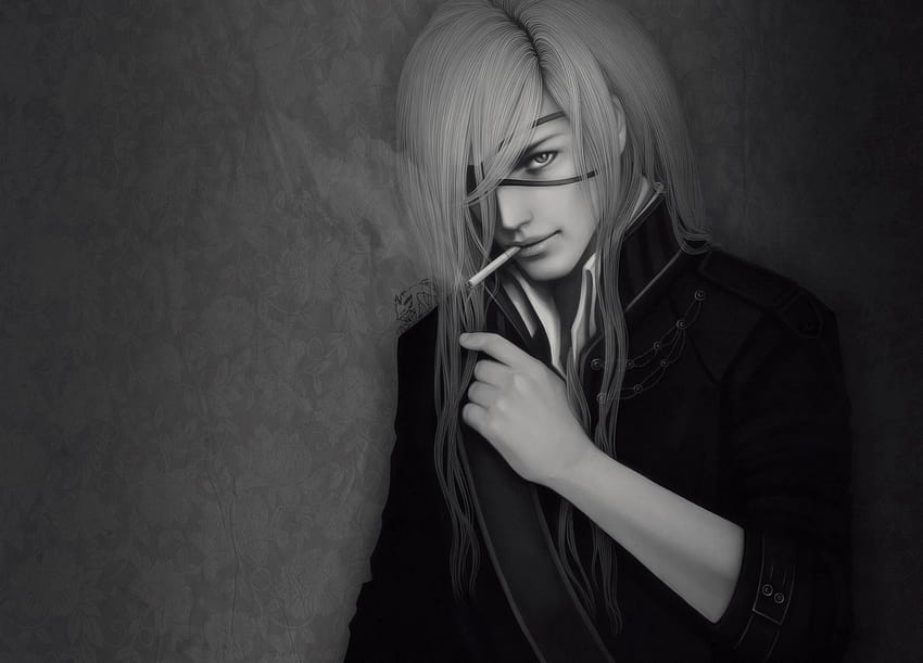 Smoking long hair eyepatch grayscale dogs bullets and, anime long hair ...