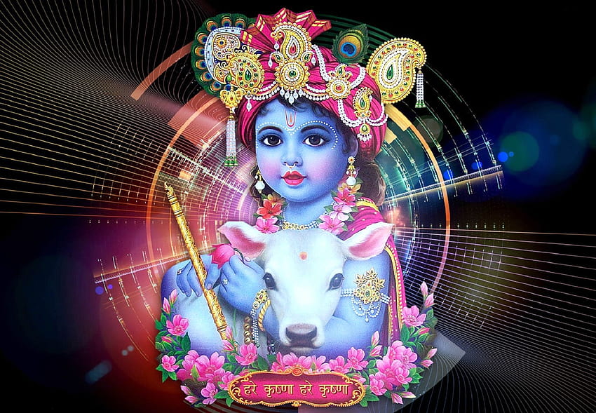 Niedlicher Krishna-Gott mit Kuh 135Ws, Krishna mit Kuh HD-Hintergrundbild
