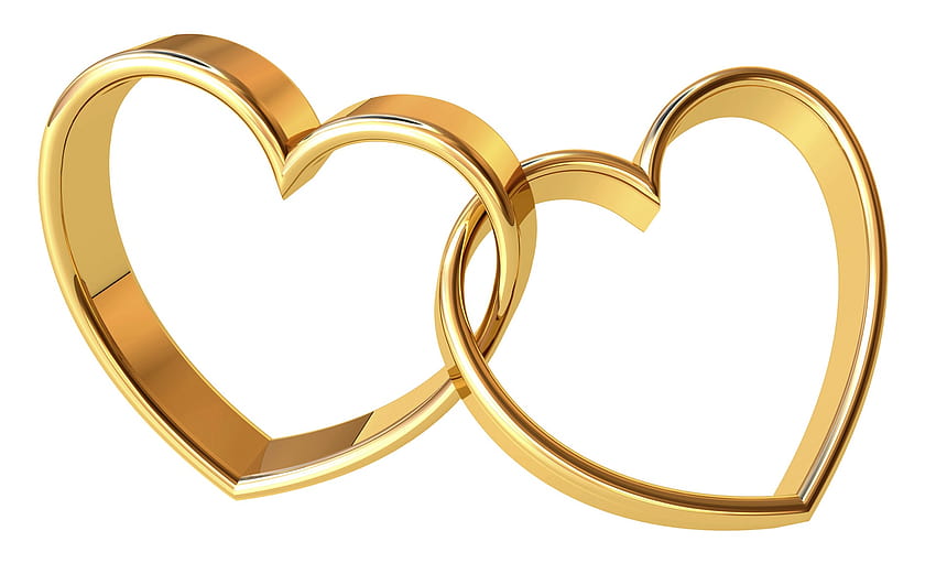 Златни пръстени във формата на сърце Честита годишнина, златен пръстен HD тапет
