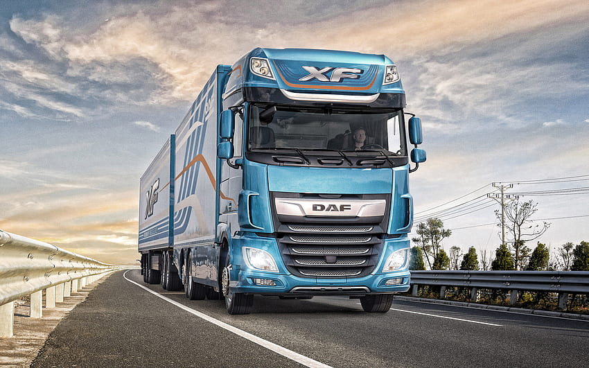 Daf Xf, 2019, Truck With Trailer, New Blue Xf, Trucking HD wallpaper