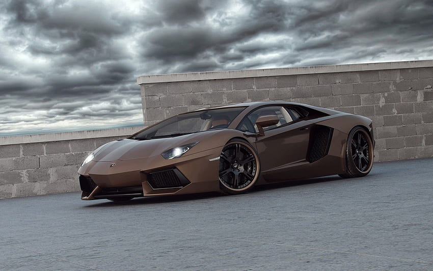 brown lamborghini aventador HD wallpaper