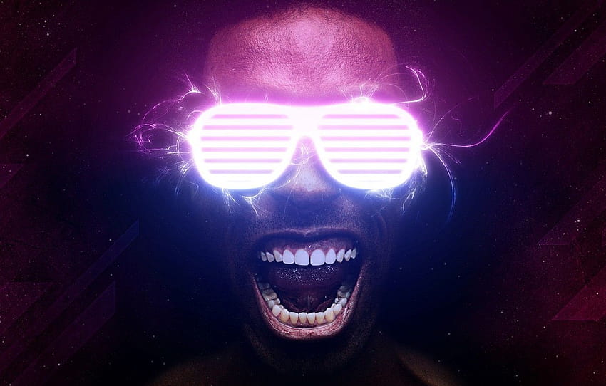Neon, Glasses, Face, Teeth, Man, Neon, Current , section разное, face neon HD wallpaper