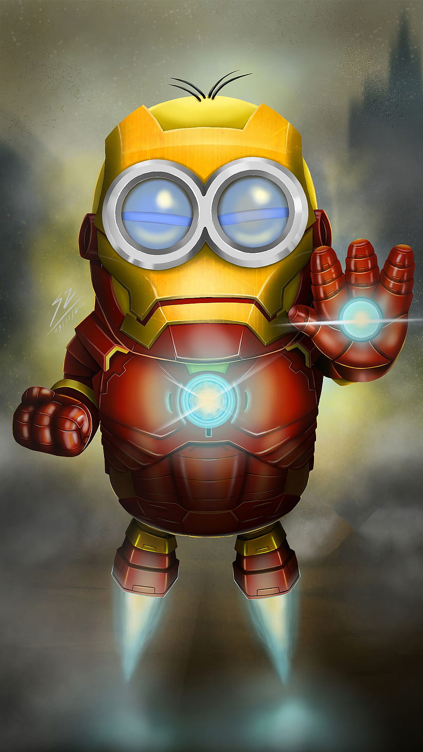 Minion jako Iron Man Mobile w 2021 roku, stwory rozbawione Tapeta na telefon HD