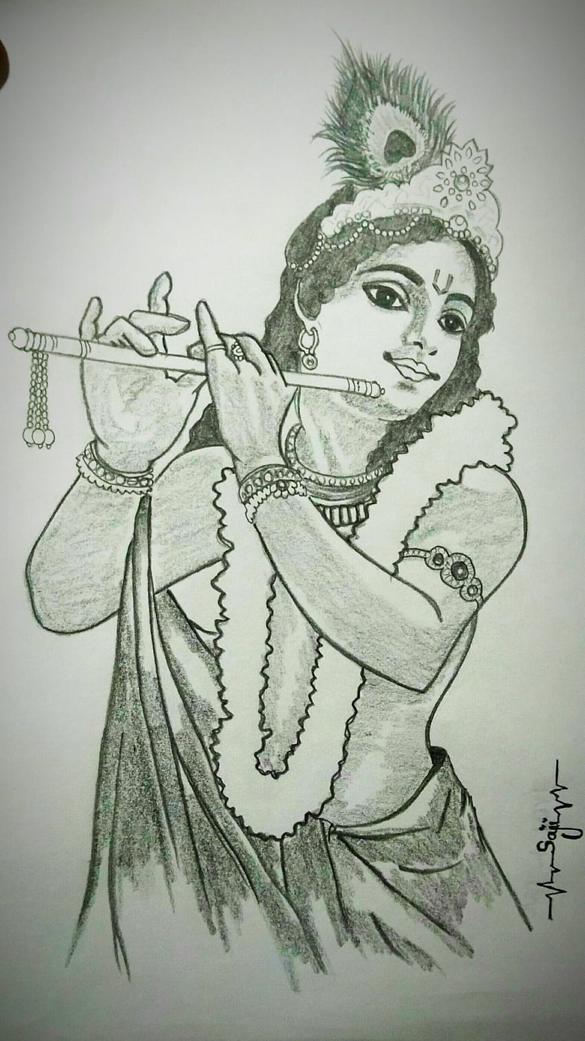 Lord Krishna Handmade pencil drawing Greeting Card by Pooja Nandan-saigonsouth.com.vn