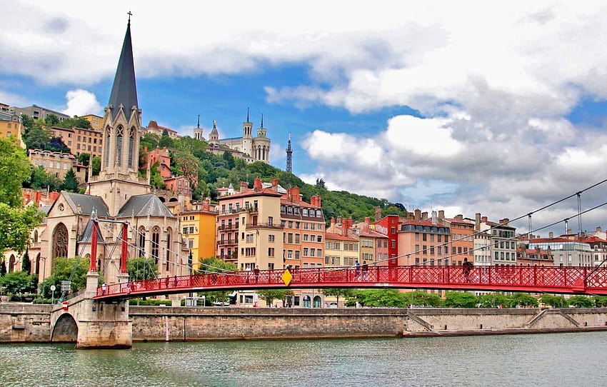 bridge, river, France, building, hill, Church, promenade, st georges HD wallpaper