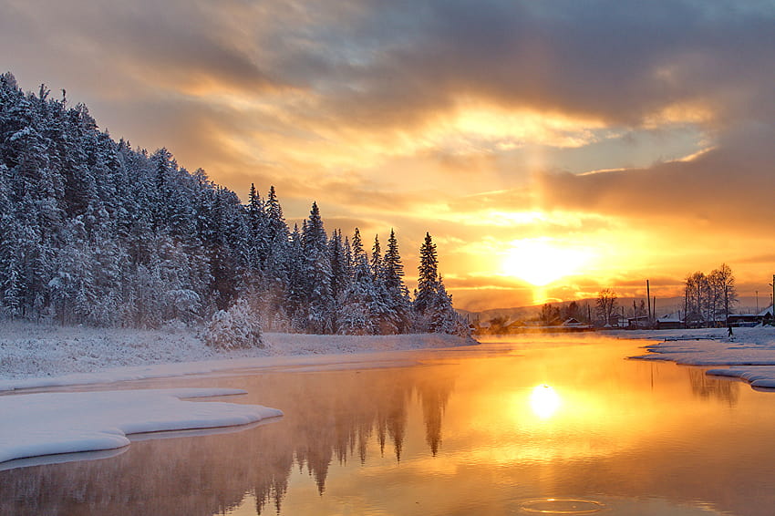 Invierno Naturaleza Nieve Bosques Amaneceres y atardeceres paisaje ...