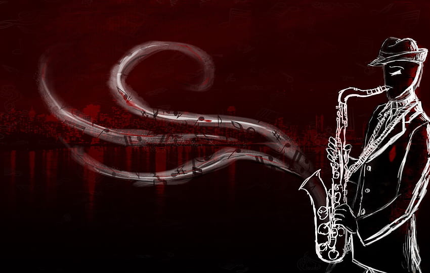 Ilustracja przedstawiająca mężczyznę grającego na saksofonie, Homestuck, muzyka, sztuka cyfrowa Tapeta HD