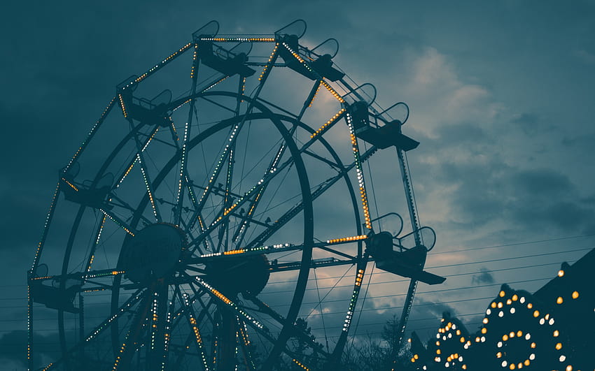 Ferris Wheel, Taman Hiburan, Malam, Pemandangan, Lampu, weel Wallpaper HD