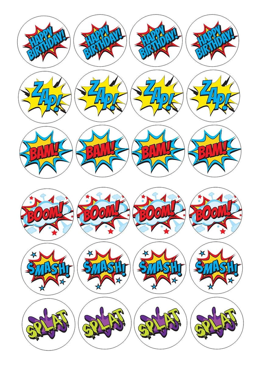 24 Yenilebilir Kek Toppers Süslemeleri Pow Action Words Argo Süper Kahraman D2, süper kahraman argosu HD telefon duvar kağıdı