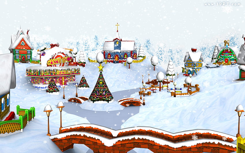 Dibujos animados, nevado, navidad, ancha, pueblo fondo de pantalla | Pxfuel