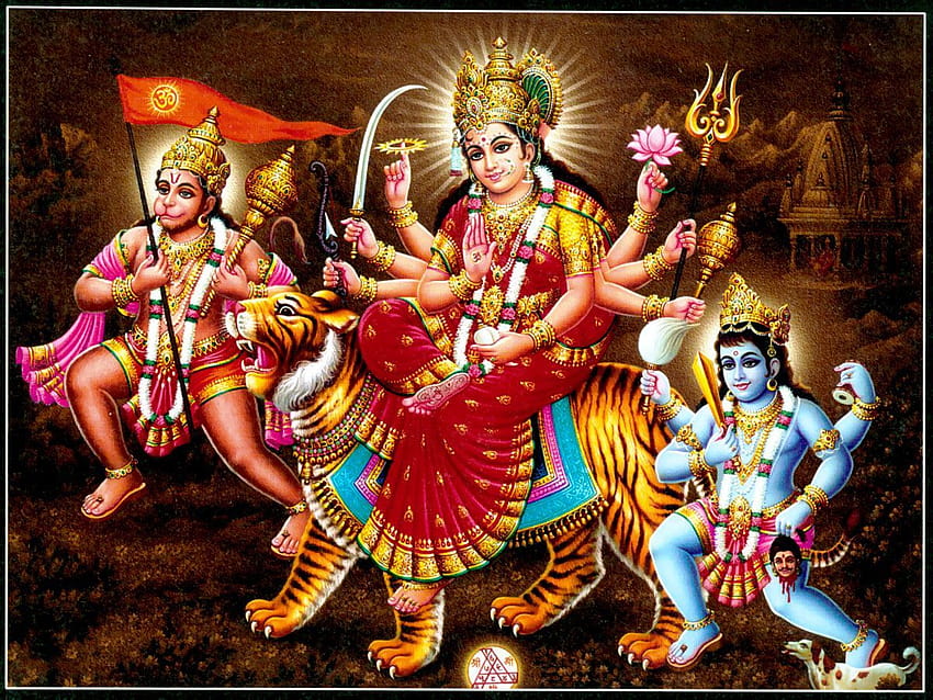Bhagawati con Hanuman e Bhairav Sfondo HD