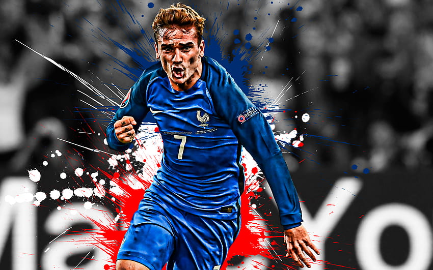 Antoine Griezmann, France national football team, forward, French football player, creative flag of France, paint splashes, France, football, Griezmann with resolution 3840x2400. High Quality HD wallpaper