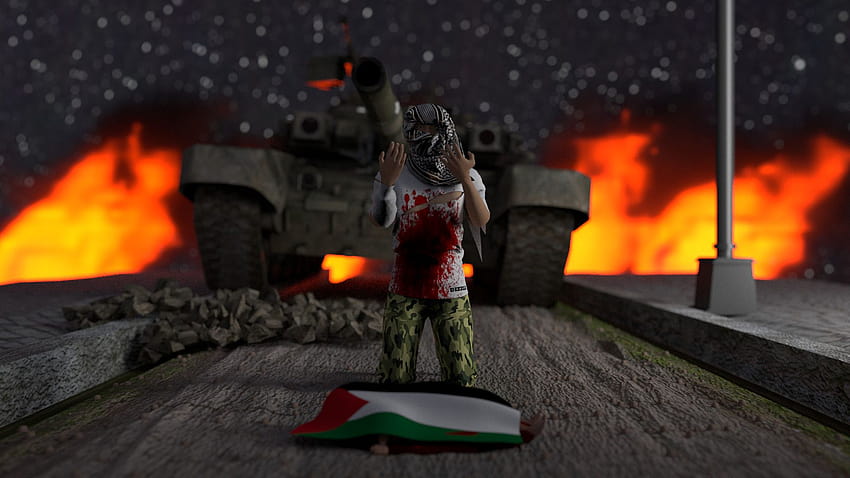 : Palestina, bandiera, carro armato, sangue, sofferenza, illustrazione, guerra, guerriero, morte, fuoco 1920x1080 Sfondo HD
