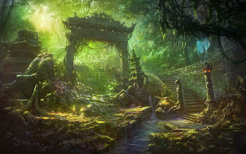 Keltischer Wald auf Hund, Waldfrühlingsfantasie HD-Hintergrundbild