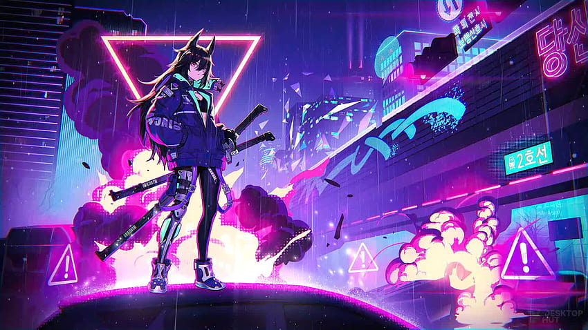Cyberpunk Samurai Girl Anime Live, purple samurai HD wallpaper
