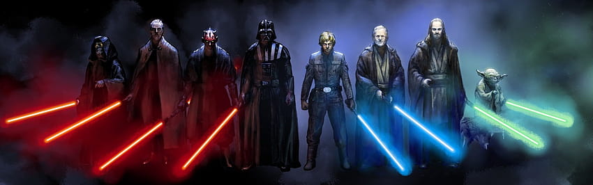 Star Wars จอแสดงผลหลายจอแบบคู่ Star Wars Emperor Pal… จักรพรรดิ์พัลพาทีนไลท์เซเบอร์ วอลล์เปเปอร์ HD