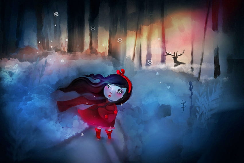 woods, frightened, alone, lost, girl, winter ::, girl winter HD wallpaper
