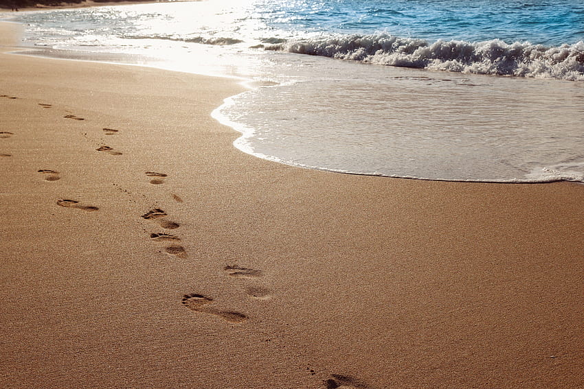 海岸近くの足跡、砂の中の足跡 高画質の壁紙