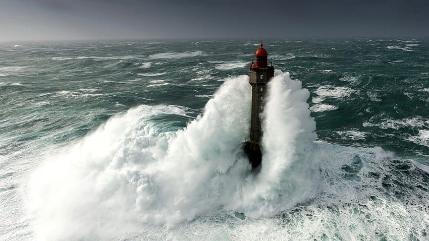 Lighthouse in Rough Sea by Mathieu Rivrin HD wallpaper