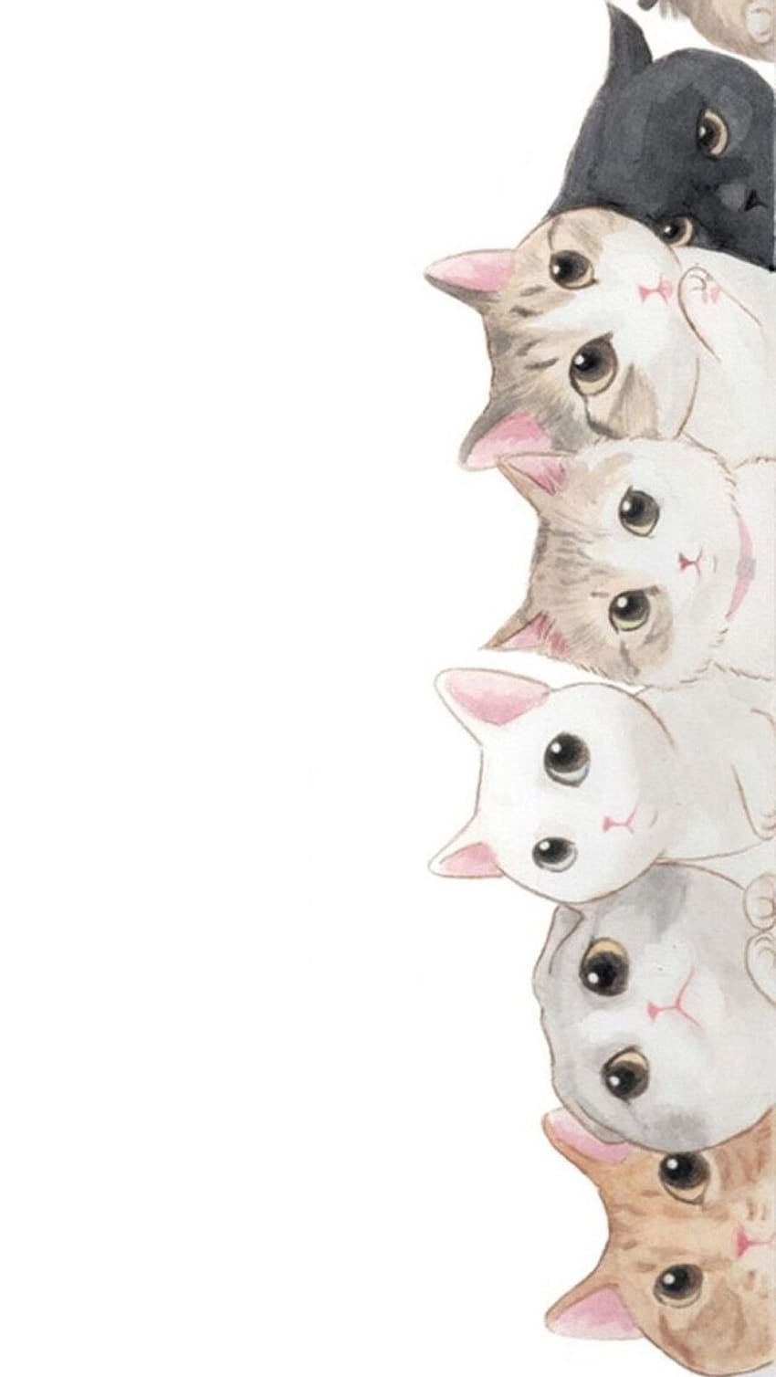 Pink Cat on Dog, gatos de primavera de dibujos animados fondo de pantalla del teléfono
