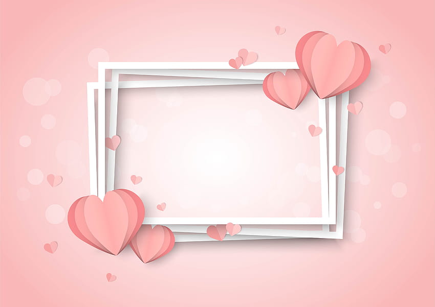 Valentinstag rosa Hintergründe mit Herzformen und gestapelten weißen Rahmen HD-Hintergrundbild