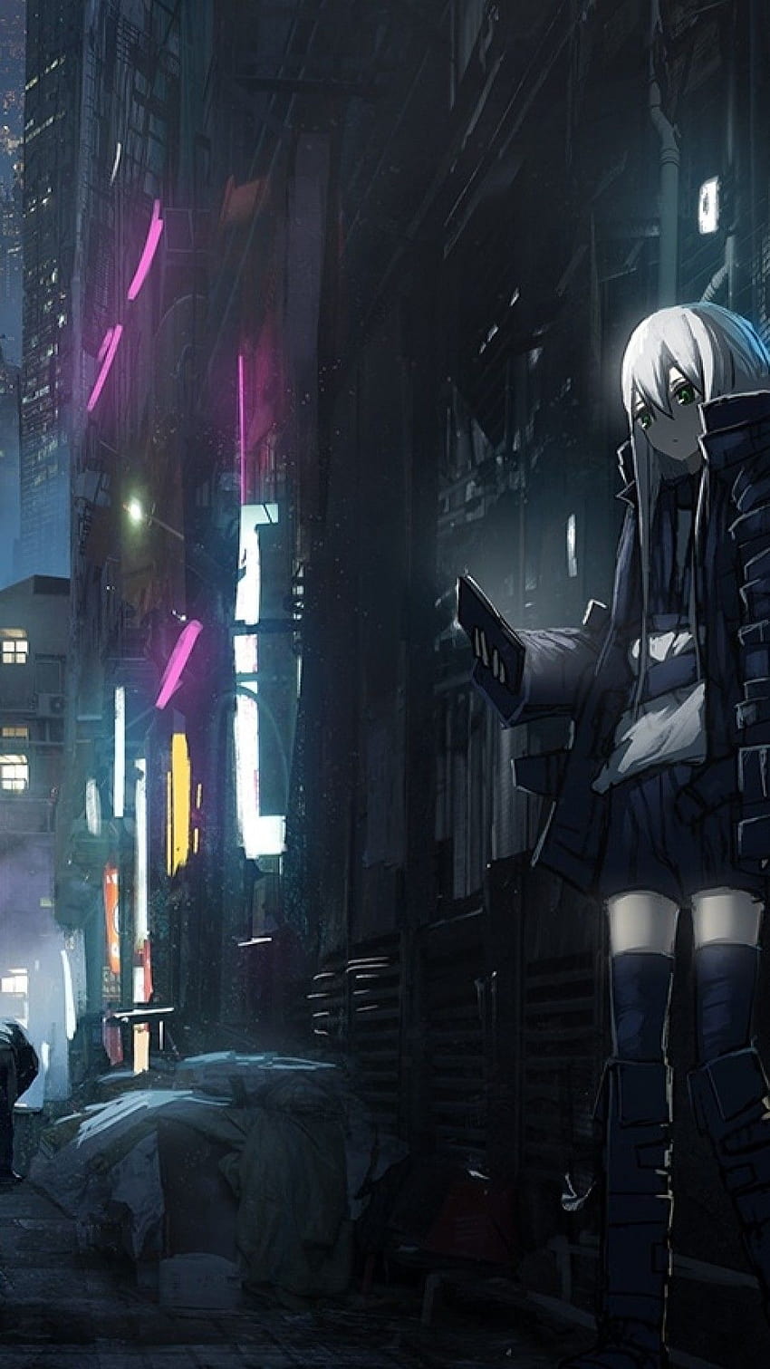 1080x1920 Anime Dark City, Skyscrapers, Back Streets, Girl, People, Neon Lights für iPhone 8, iPhone 7 Plus, iPhone 6+, Sony Xperia Z, HTC One, Neon Street Anime HD-Handy-Hintergrundbild