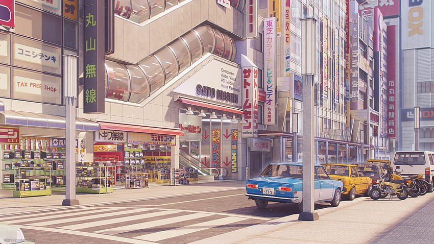 2560x1440 Anime Şehir, Manzaralı, Kentsel, Arabalar, Binalar for iMac 27 inç, arabalar estetik bilgisayar HD duvar kağıdı