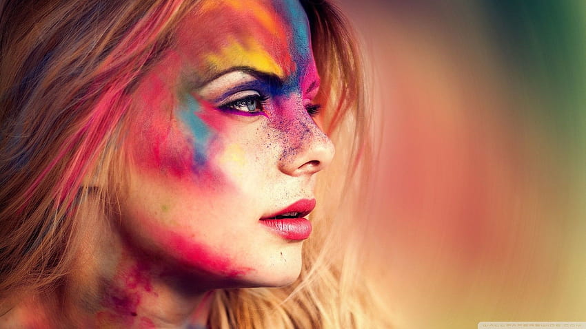 : face, colorful, people, women, model, portrait, blue eyes, red, graphy, powder, mouth, nose, pink, emotion, Person, skin, Holi, head, singing, girl, beauty, eye, woman, lady, lip, blond, human hair color, color women HD wallpaper