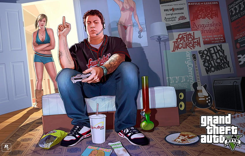 ห้อง เด็กผู้ชาย เด็กผู้หญิง โปสเตอร์ gta Grand Theft Auto V เกม Rockstar จิมมี่ เทรซี่ เทรซี่และจิมมี่ ส่วน игры โปสเตอร์ gta วอลล์เปเปอร์ HD