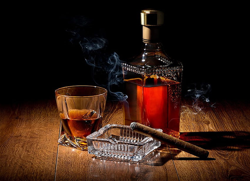 Cigar whiskey Food Smoke Bottle Shot glass Drinks HD wallpaper