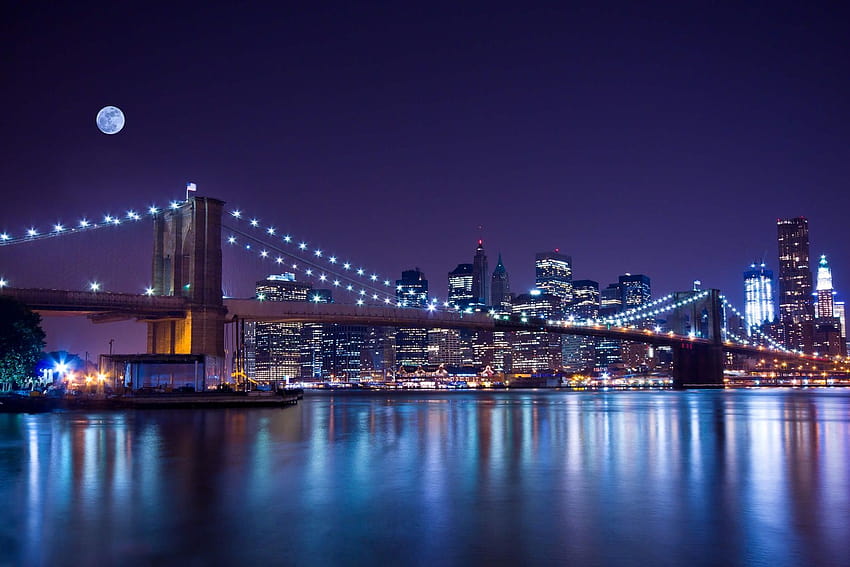 jembatan brooklyn di malam hari Wallpaper HD