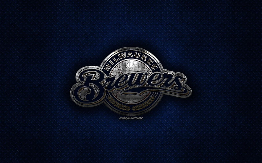 Milwaukee Brewers, американски бейзболен клуб, синьо, лого на пивоварите HD тапет