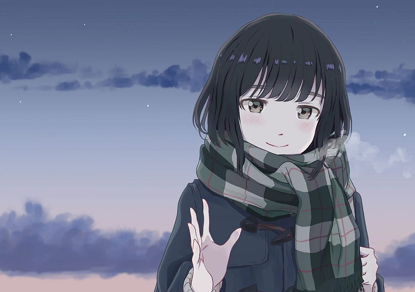 Cute, Original, Anime Girl, Winter, Scarf, , Background, 526753, anime girls  on winter HD wallpaper | Pxfuel