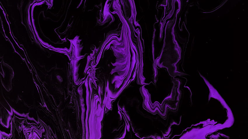 Macchie liquide di vernice nera viola scuro Astratte, astratte liquide viola rosa e nere Sfondo HD