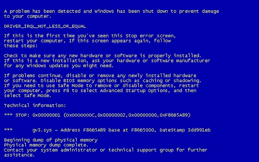 Niebieski ekran śmierci, błąd systemu Windows Tapeta HD