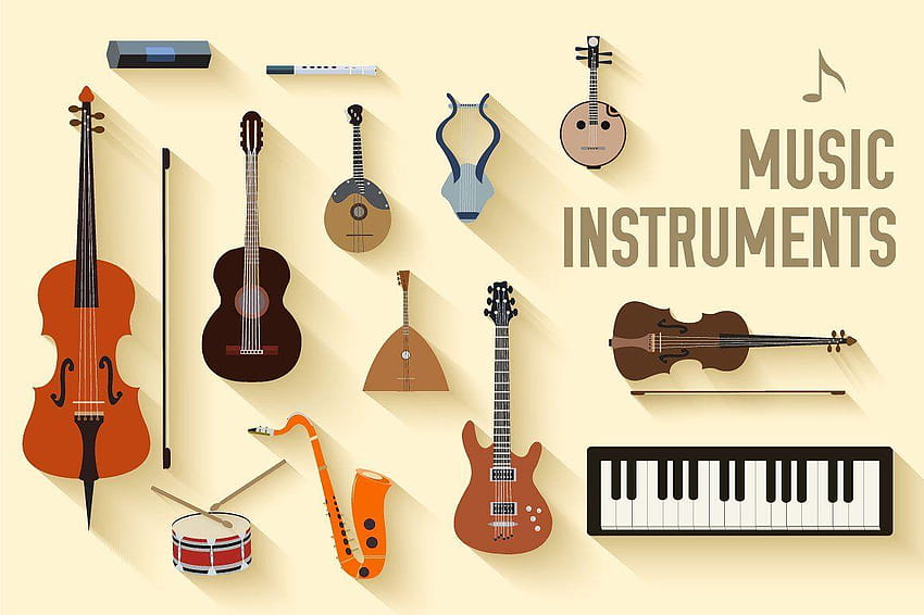 set of flat music instruments icon ~ Graphics ~ Creative Market, background on musical instruments HD wallpaper