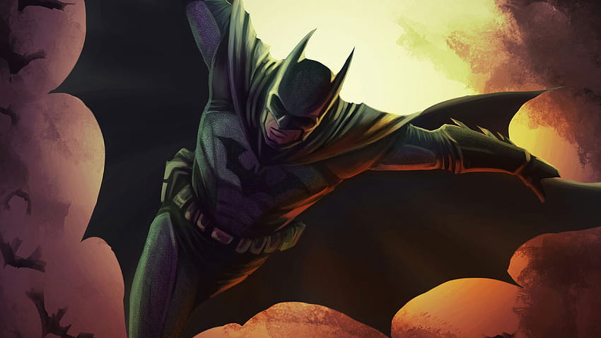 バットマン ケープ フライング , スーパーヒーロー, 背景, そして 高画質の壁紙