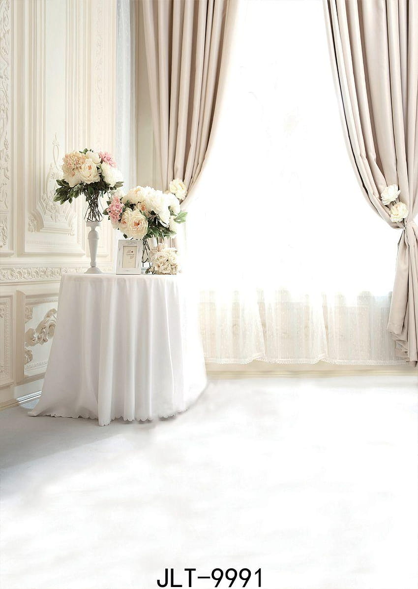 SJOLOON 클래식 장식 프랑스 창 흰색 커튼 배경, 배경 결혼식 HD 전화 배경 화면