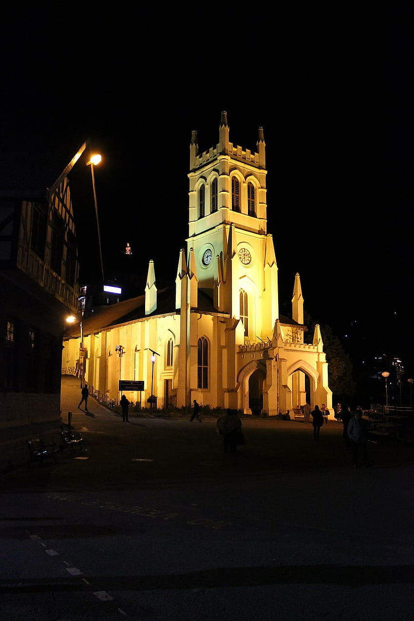 : church, shimla, himachal, india, nature, night HD phone wallpaper