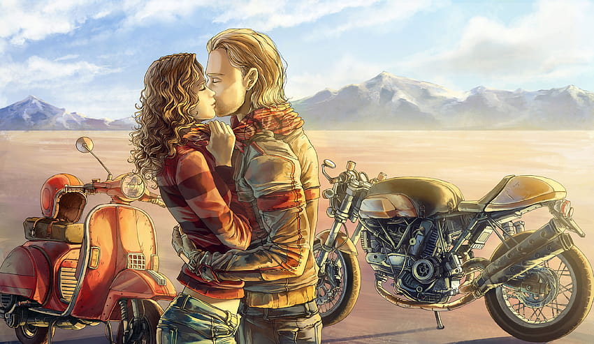 Love Romantic Couple On Motorcycle, biker couple HD wallpaper