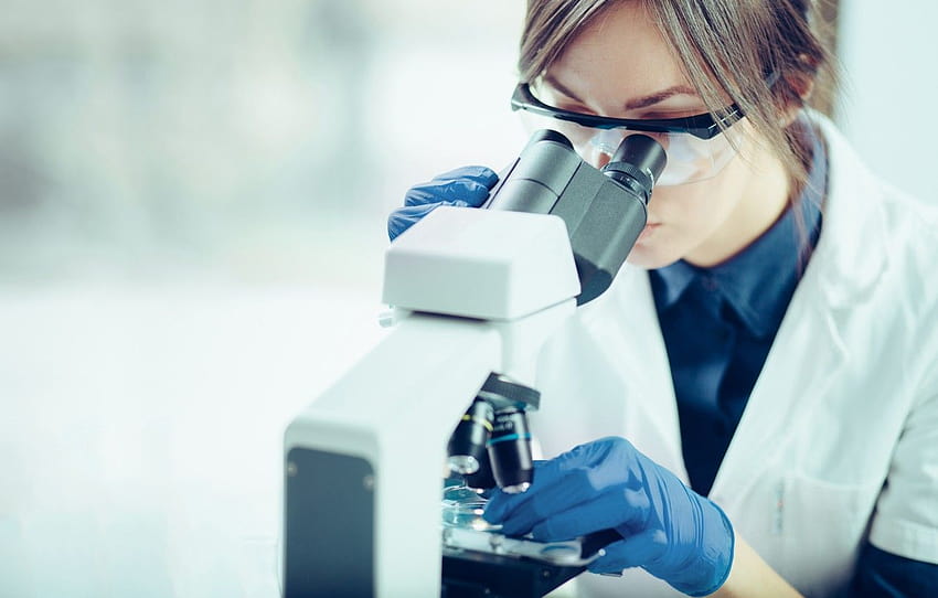 Frau, Labor, Mikroskop, Abschnitt девушки, Wissenschaftlerin HD-Hintergrundbild